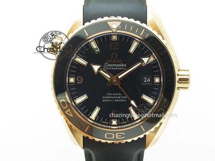 0108 Bright Planet Ocean Professional Rose Gold Liquid Metal V6F 45mm on Black Rubber Strap A 8287
